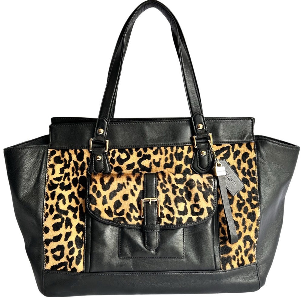 Coach Haircalf Leather Black Animal Print Large Purse Bag